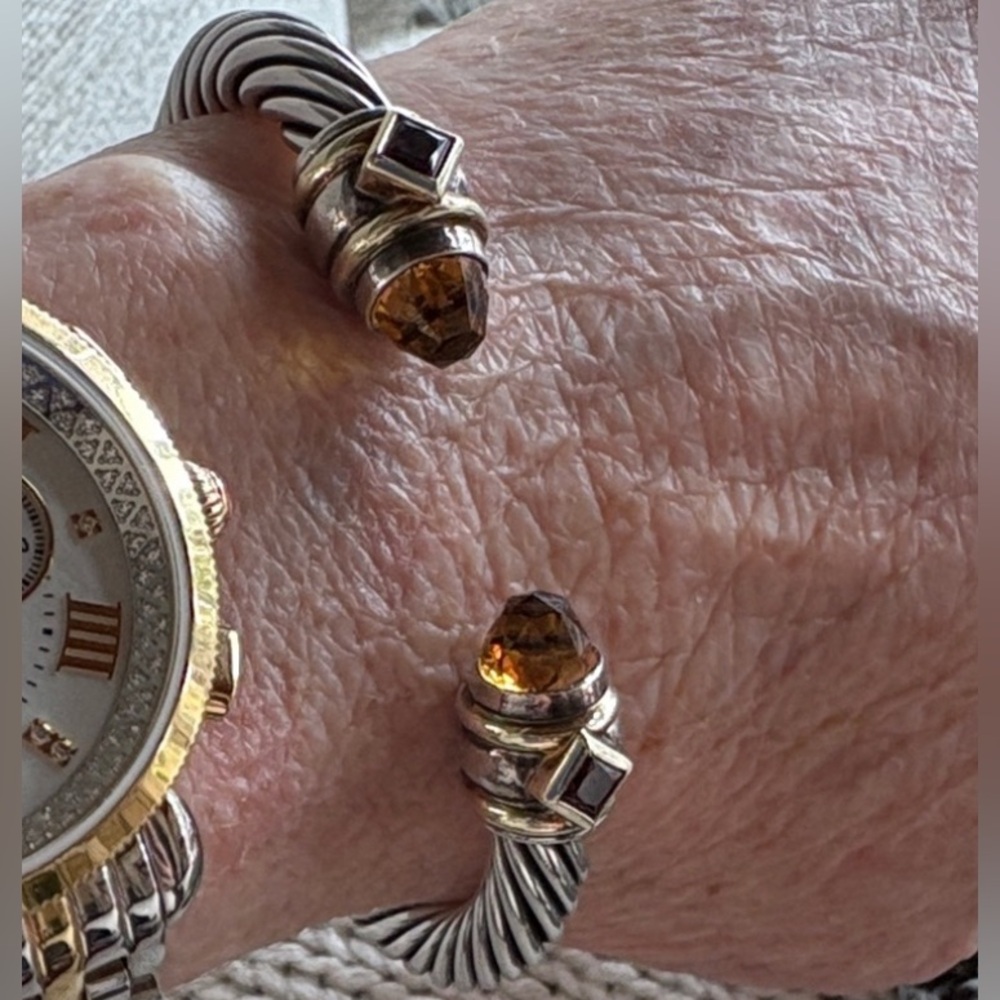 David Yurman Renaissance SS & 14kt Gold Bracelet, Gemstone Accents - Picture 4 of 10